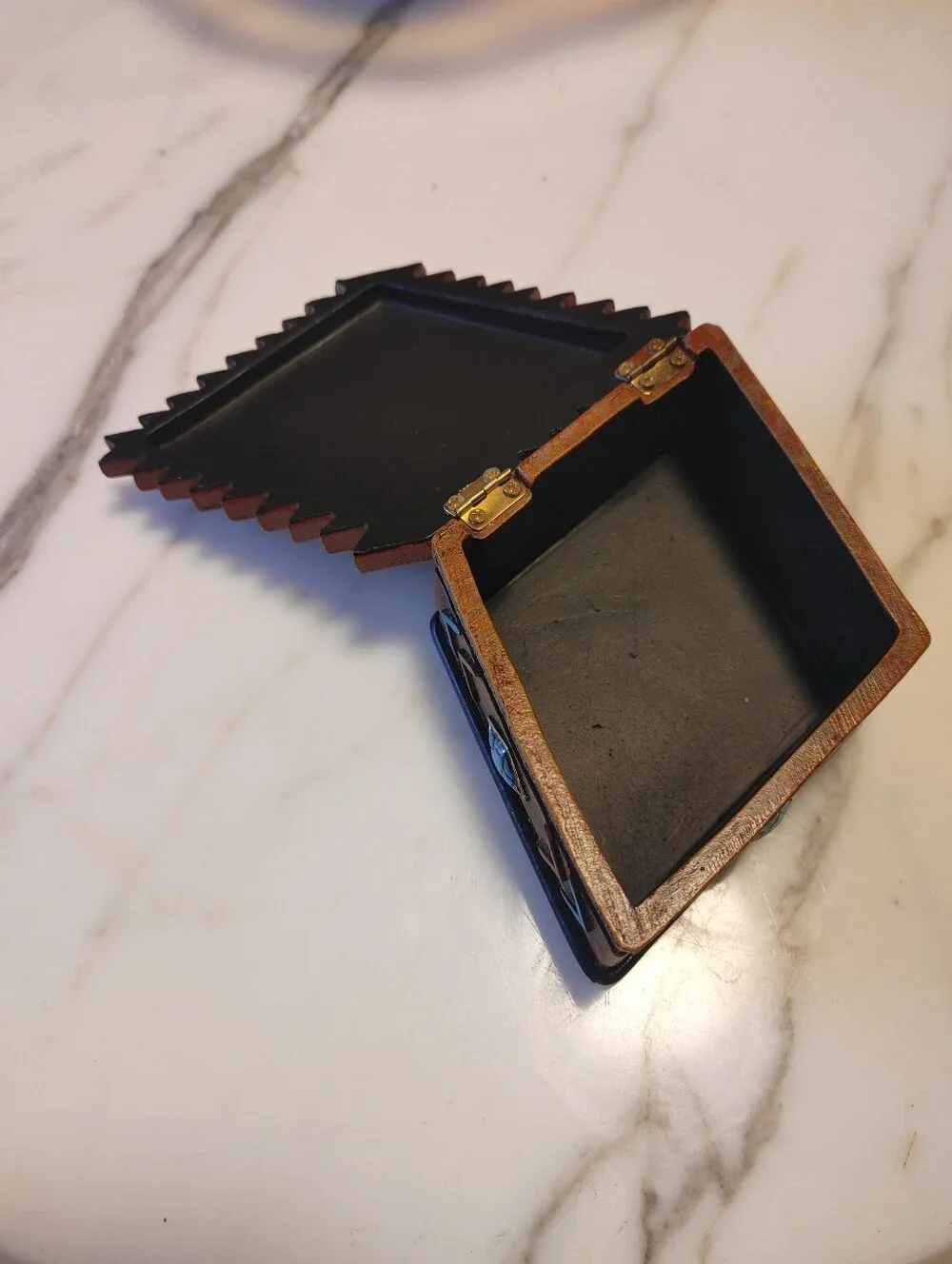 Handcrafted Turquoise and Brown Native American Decorative Trinket Box